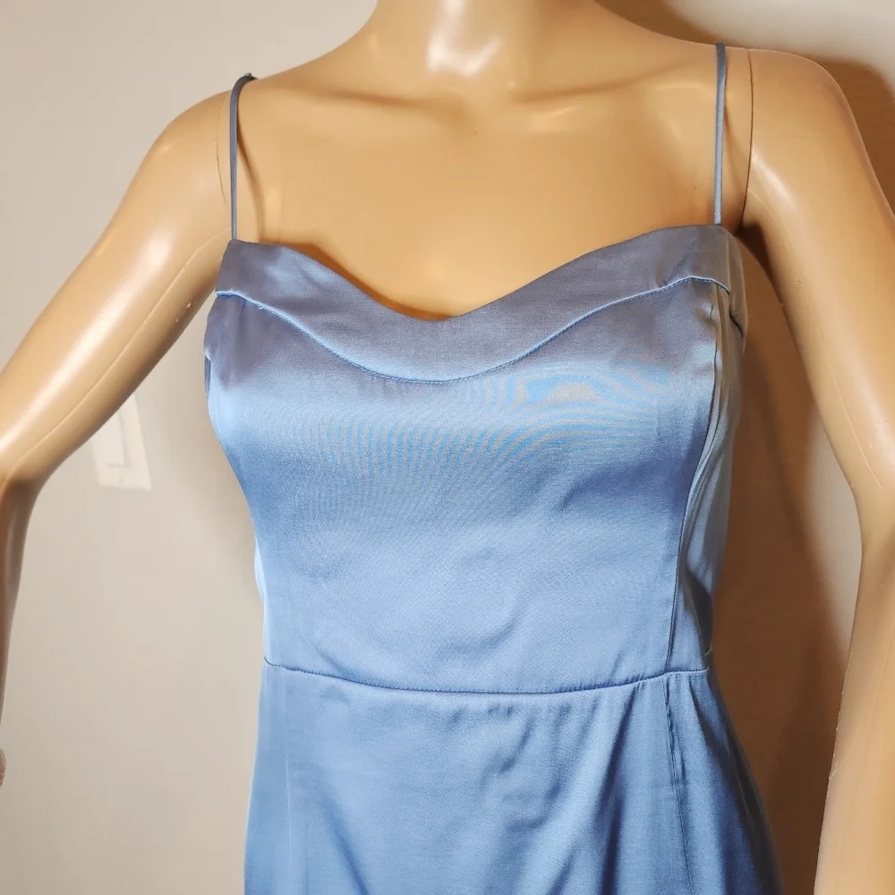 NWT Abercrombie Camille Blue Satin Smocked‎ Sleeveless Midi Dress Size MP